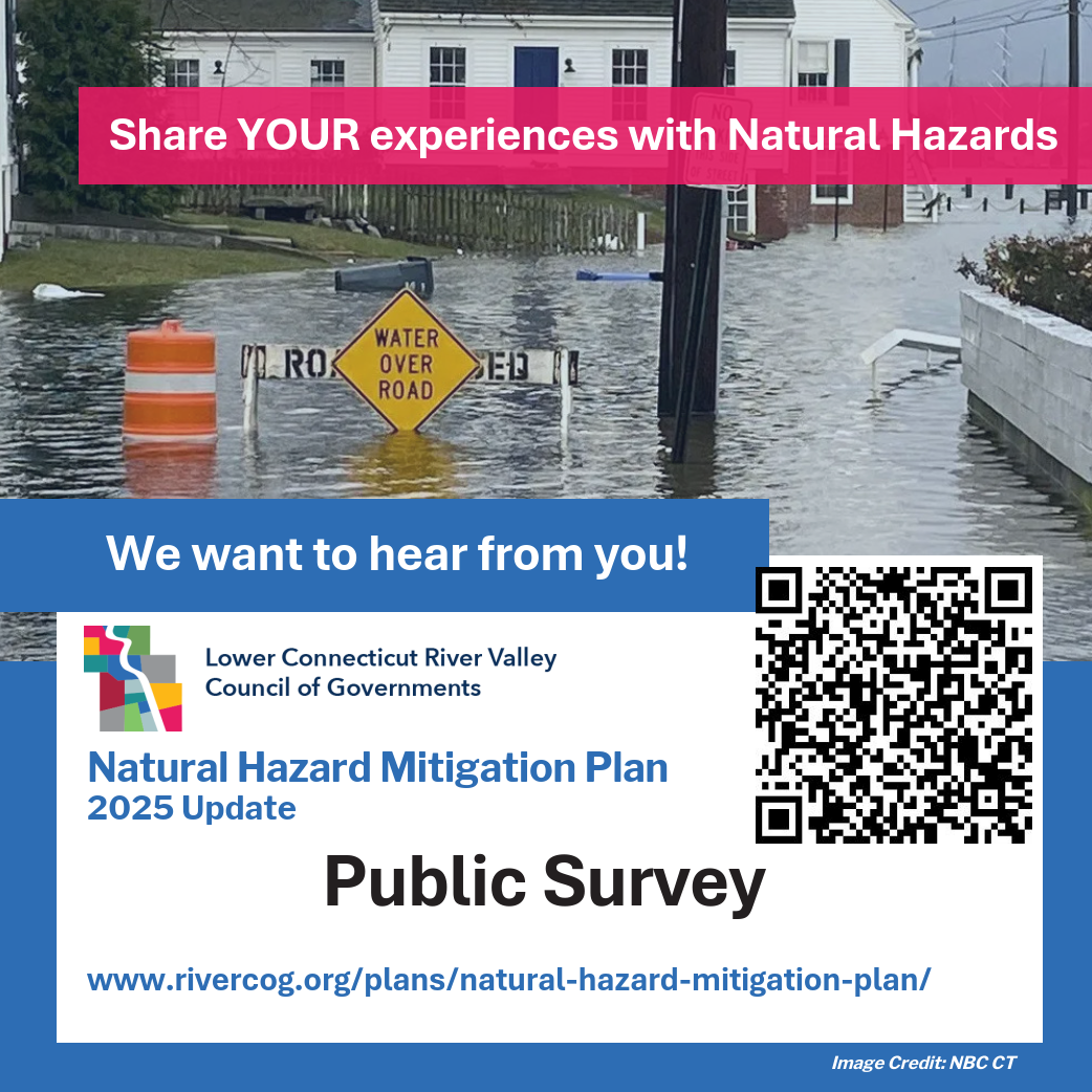 2025 RiverCOG Regional Natural Hazard Mitigation Plan Survey Square graphic with QR code