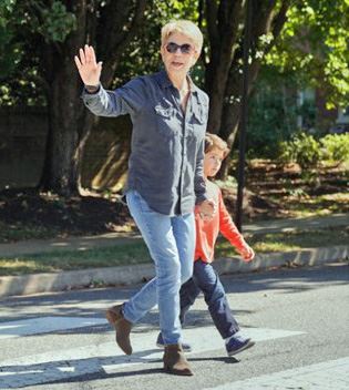 Adult and Child Pedestrian in Crosswalk