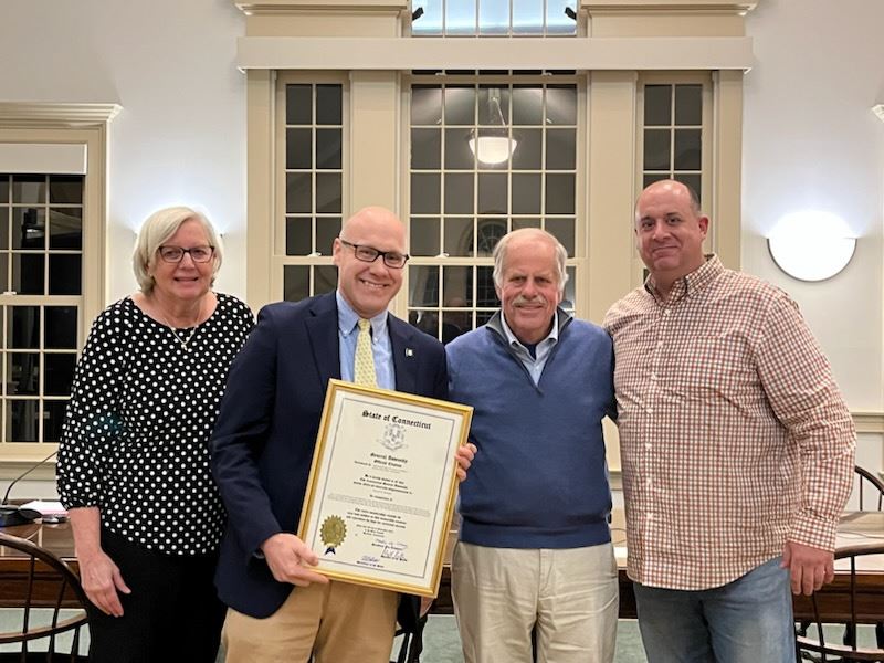 Martha Shoemaker, Devin Carney, Tim Griswold and Matt Ward after Devin presented a citation to Tim