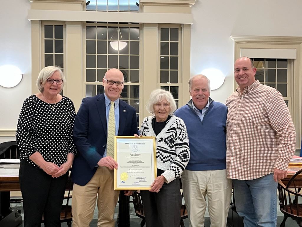 Martha Shoemaker, Devin Carney, Judy Tooker, Tim Griswold & Matt Ward with a citation for Judy