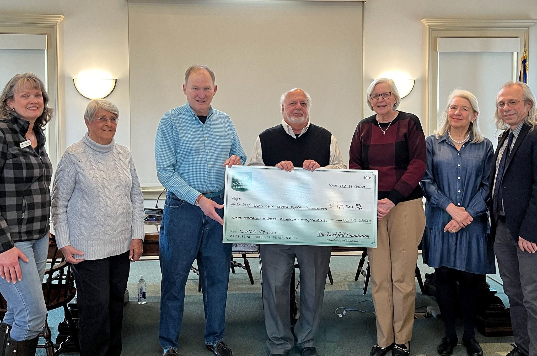 picture of Rockfall Grant Check Presentation with Board of Selectmen